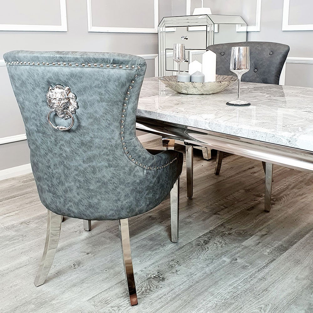 Megan Dining Chair With Lion Knocker Center Piece Grey 1 x Chair Sale beds sofas dining sets chairs mirrors