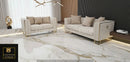 Bahrain 3+2 Seater Sofa Set – Champagne Velvet with Gold Detailing & Legs | Modern Luxury Sofa