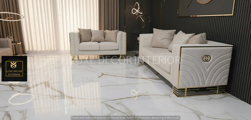 Bahrain 3+2 Seater Sofa Set – Champagne Velvet with Gold Detailing & Legs | Modern Luxury Sofa