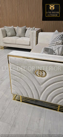 Bahrain 3+2 Seater Sofa Set – Champagne Velvet with Gold Detailing & Legs | Modern Luxury Sofa