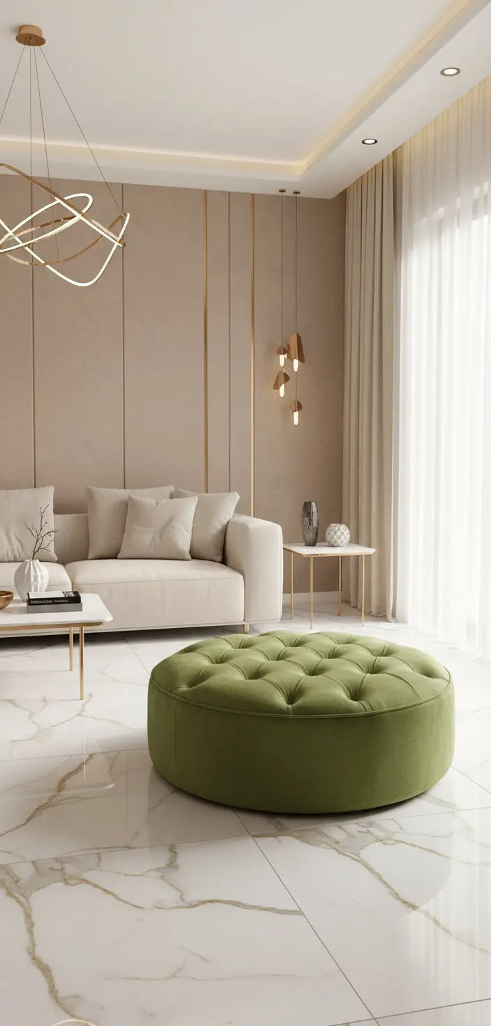 Round Sofa Half Upholstery Footstool