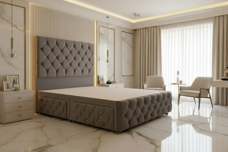 Eleana Divan Bed with Drawers – Plush Velvet Bespoke Bedframe