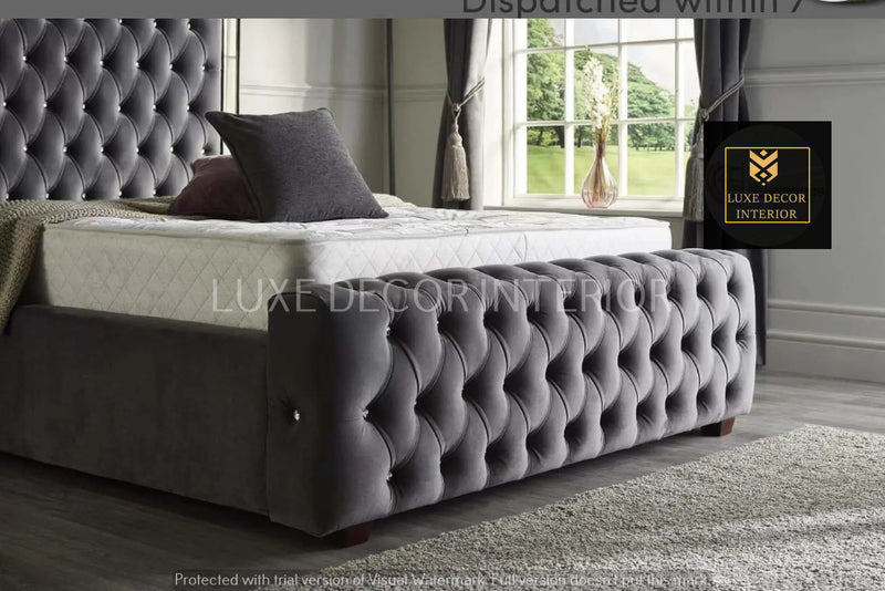Ambassador Mirrored Bed in Plush Velvet – Bespoke Handcrafted Statement Design