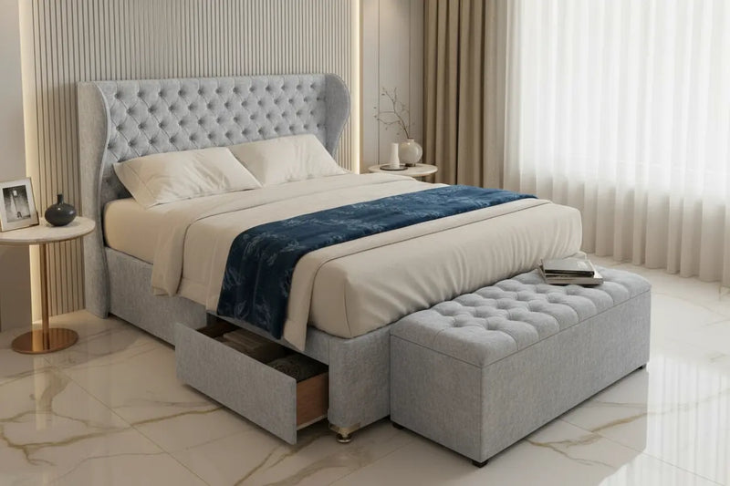 Bentley Divan 2 Drawer Bedframe – Bespoke Upholstered Wingback Design