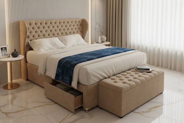 Bentley Divan 2 Drawer Bedframe – Bespoke Upholstered Wingback Design