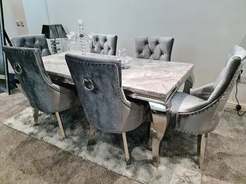 Parklane Pewter Velvet dining chair with stainless legs