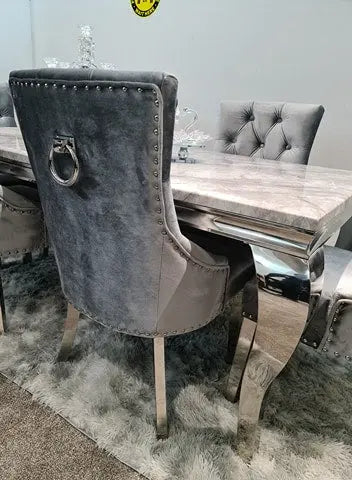 Parklane Pewter Velvet dining chair with stainless legs