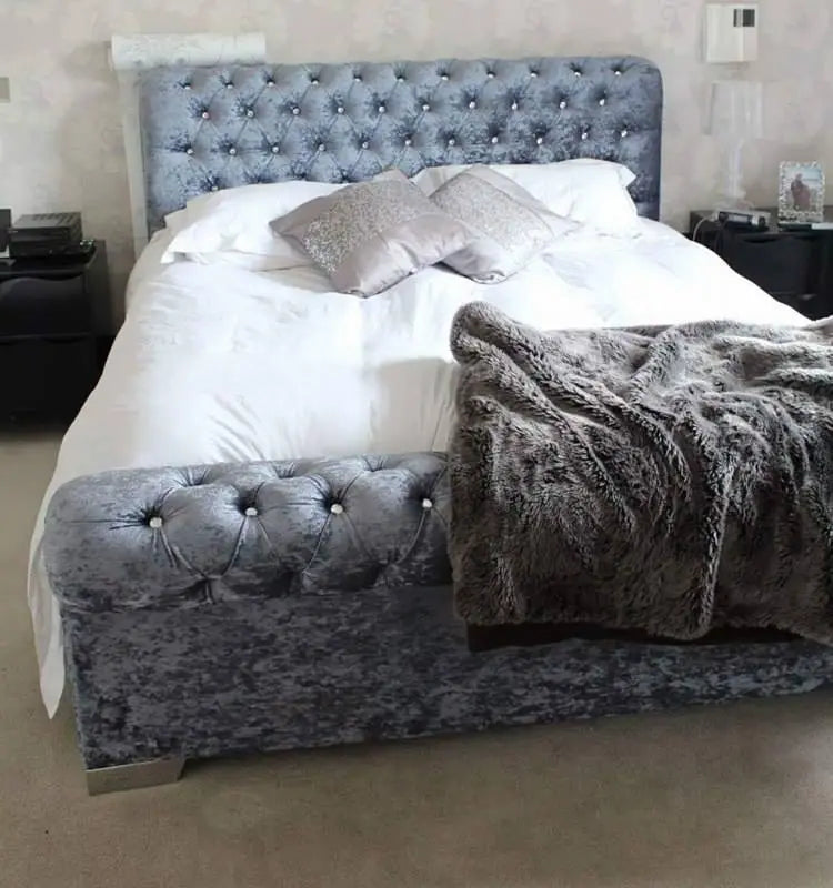 Sleigh Chesterfield Crushed Velvet Bedframe – Bespoke Handmade Design