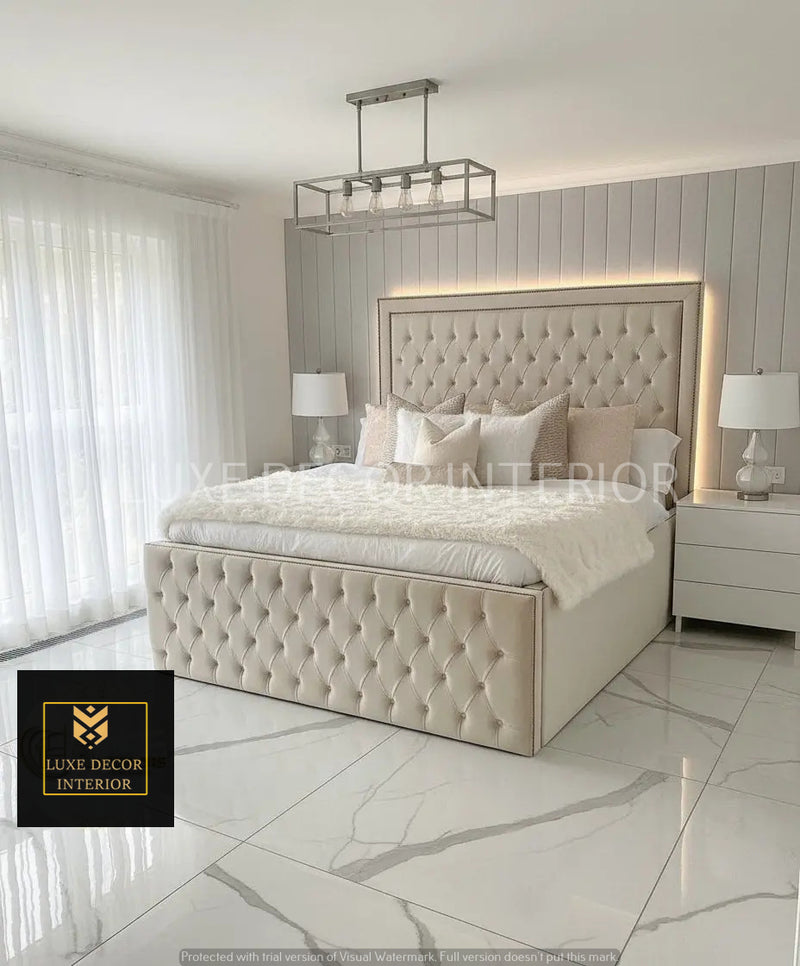 Edwardo Bedframe in Plush Velvet – Bespoke Handcrafted Chesterfield Design