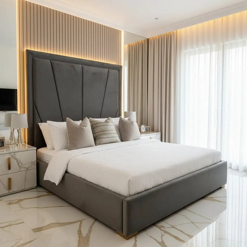 Lyon Plush Velvet Bed Frame – Bespoke Rolled Back Design, Handcrafted in the UK