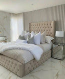 Luxe Curved Wingback Plush Velvet Bed – Bespoke Handmade Design