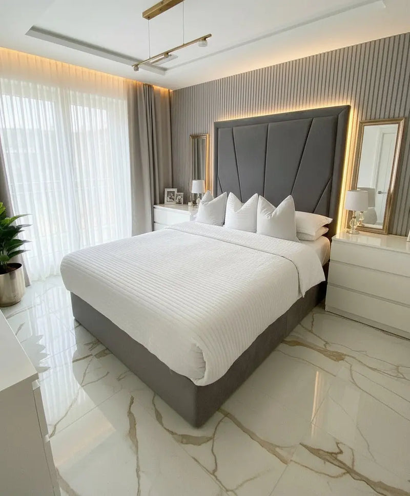 Lyon Plush Velvet Bed Frame – Bespoke Rolled Back Design, Handcrafted in the UK