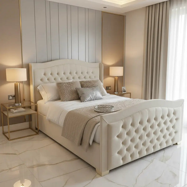 Alice Plush Velvet Wingback Bed – Bespoke Handcrafted Bedstead (Made in the UK)