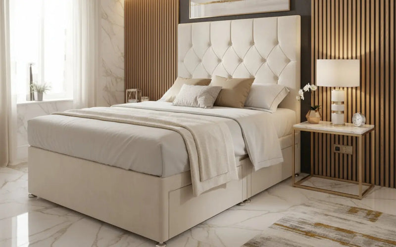 Diamond Style Divan Bed with 4 Drawers – Bespoke Upholstered Bedframe