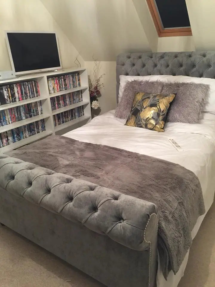 Sleigh Chesterfield Crushed Velvet Bedframe – Bespoke Handmade Design
