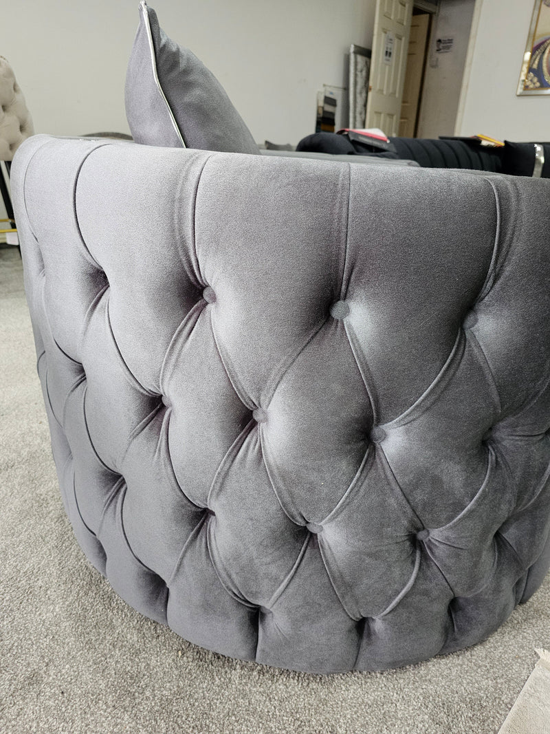 Casino Sofa Chair Grey Velvet & Chrome Detailing