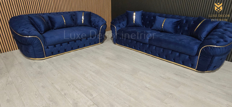 Ambassador 3+2 Seater In Navy & Gold