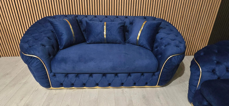Ambassador 3+2 Seater Sofa Set – Navy Velvet with Gold Detailing | Modern Luxury Sofa CELEBRITY INTERIORS