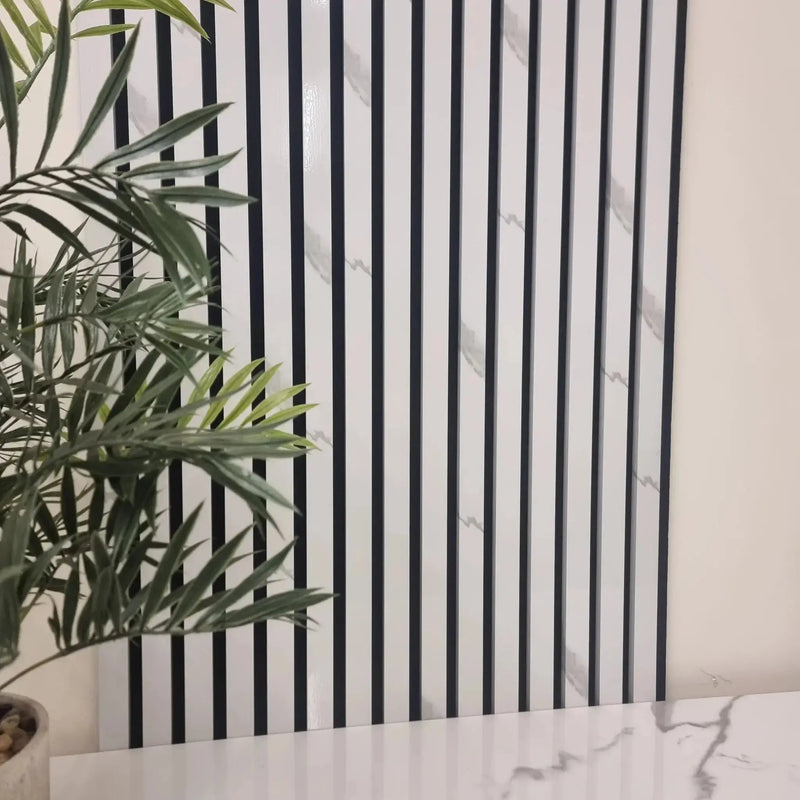 Acoustic Wood Slatted Wall Panels - White Marble (Pack of 4) F I INTERIORS