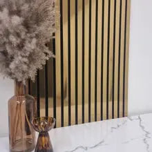 Acoustic Wood Slatted Wall Panels - Gold Metallic (Pack of 4) F I INTERIORS