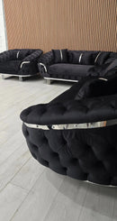 Kingston 3+2+1 Black Velvet Sofa Set – Chrome Detailing | Luxury Modern Suite Bespoke Beds