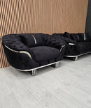 Kingston 3+2+1 Black Velvet Sofa Set – Chrome Detailing | Luxury Modern Suite Bespoke Beds