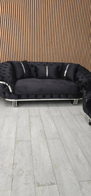Kingston 3+2+1 Black Velvet Sofa Set – Chrome Detailing | Luxury Modern Suite Bespoke Beds