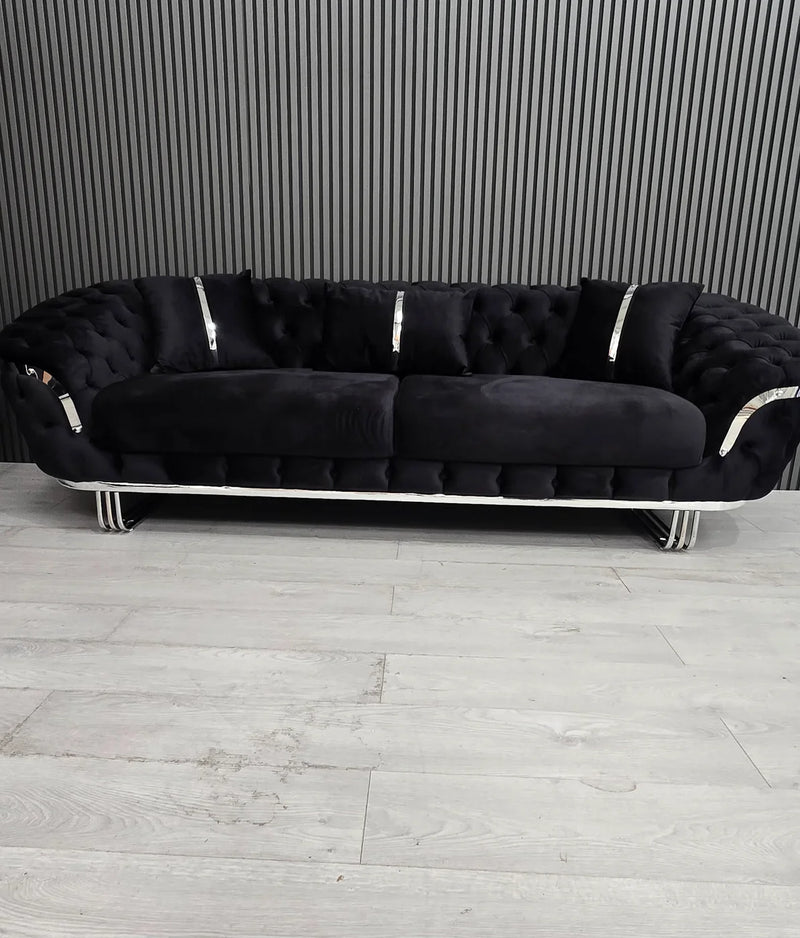 Kingston 3+2+1 in black velvet with chrome accent detailing