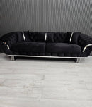 Kingston 3+2+1 Black Velvet Sofa Set – Chrome Detailing | Luxury Modern Suite Bespoke Beds