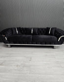 Kingston 3+2+1 Black Velvet Sofa Set – Chrome Detailing | Luxury Modern Suite Bespoke Beds