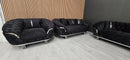 Kingston 3+2+1 Black Velvet Sofa Set – Chrome Detailing | Luxury Modern Suite Bespoke Beds
