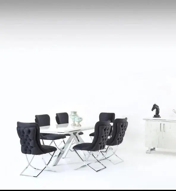 Karla White & Chrome Metal Finish Dining Table Set + 4 Dining Chairs