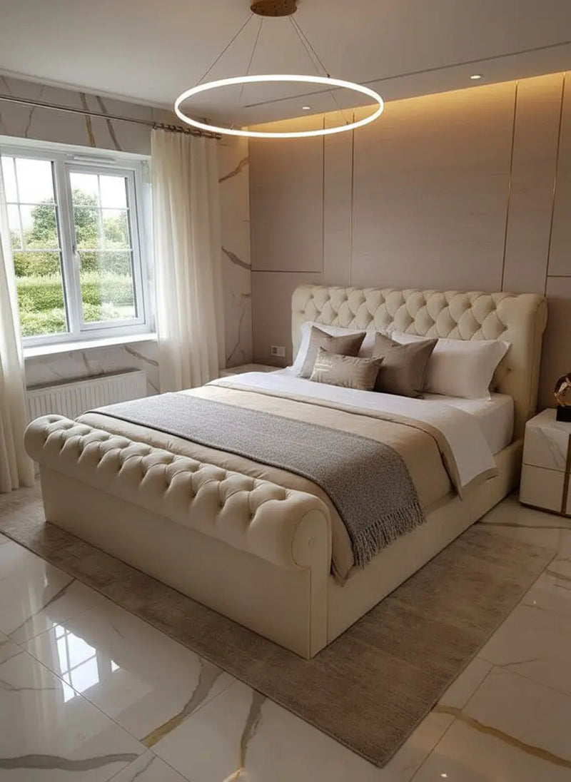 Dark Knight Sleigh Plush Velvet Bed – Bespoke Handmade Design