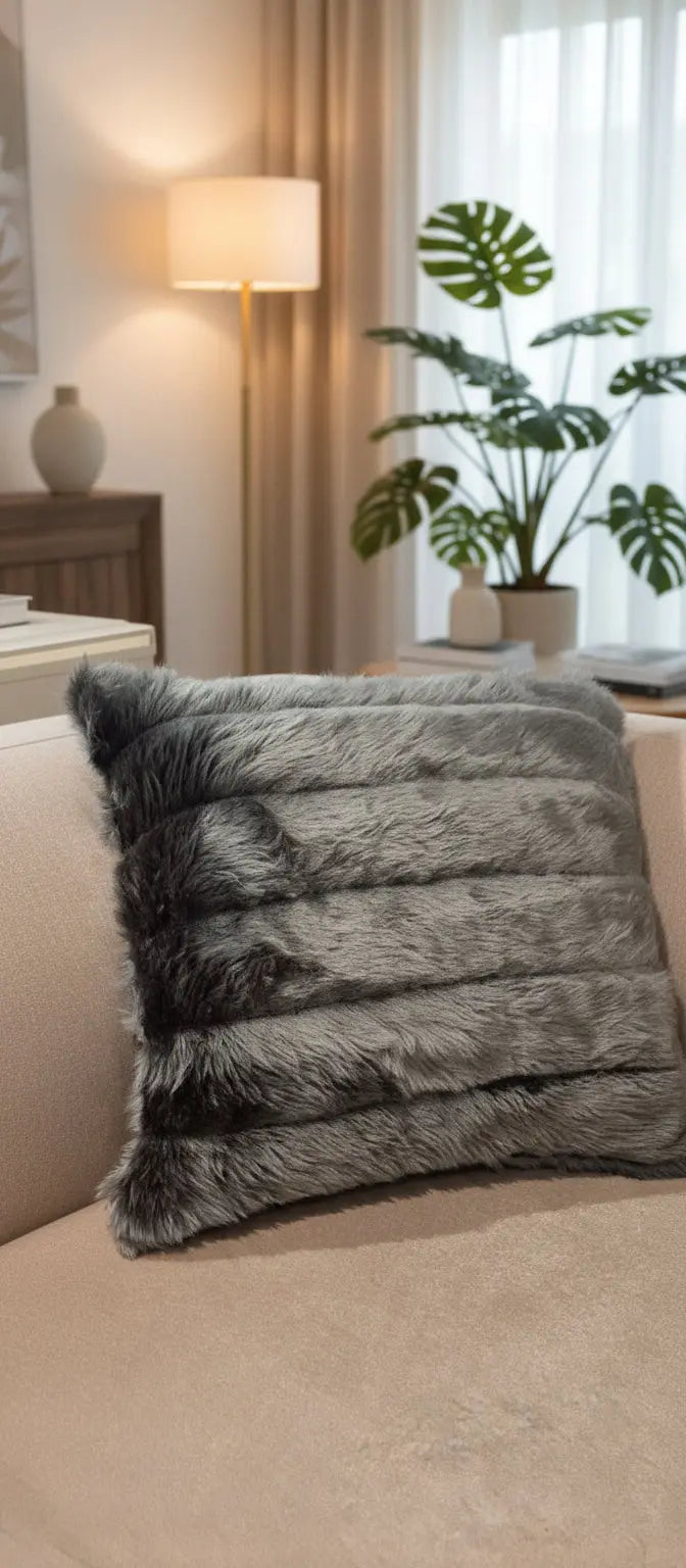 Neoma Grey  With Grey Fur Cushion