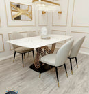 Orion Gold 1.8m Polar White Sintered Stone Dining Table + Beige Etta Leather Dining Chairs