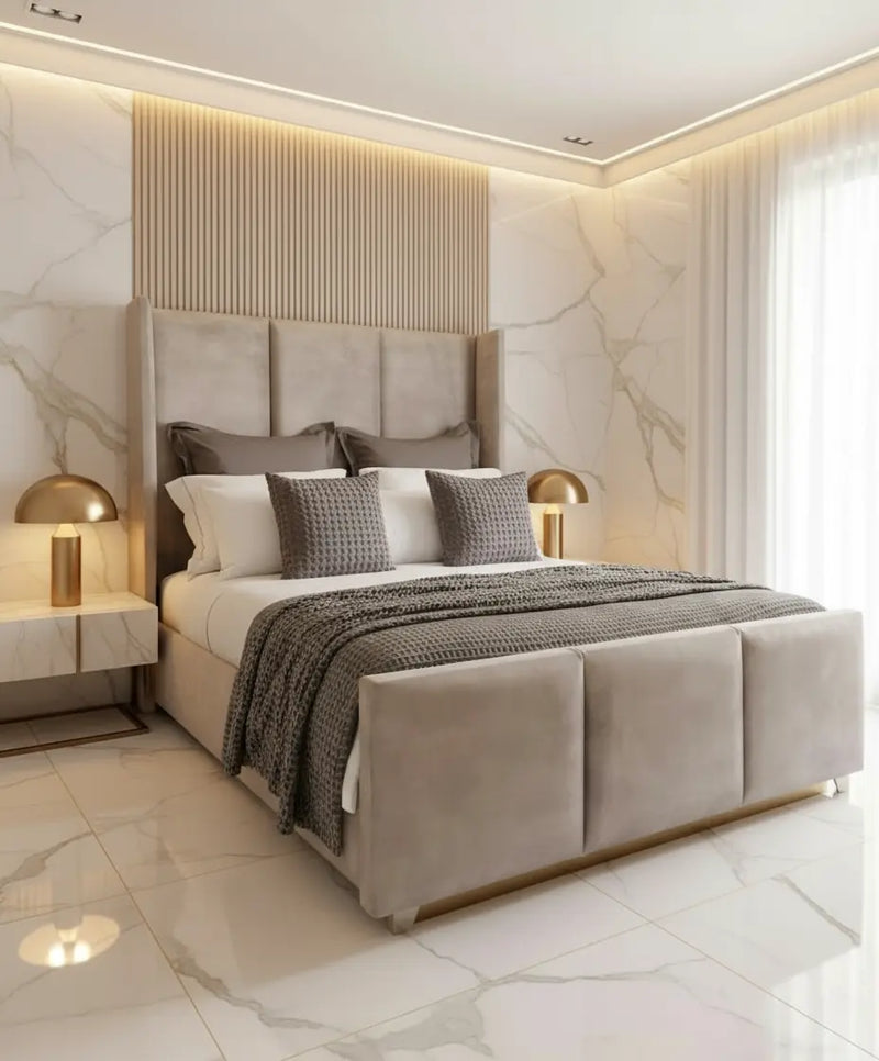 Apollo Wingback Plush Velvet Bed – Bespoke Handcrafted Bedstead (Made in the UK)