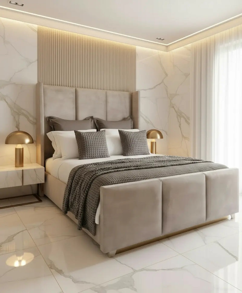 Apollo Wingback Plush Velvet Bed – Bespoke Handcrafted Bedstead (Made in the UK)