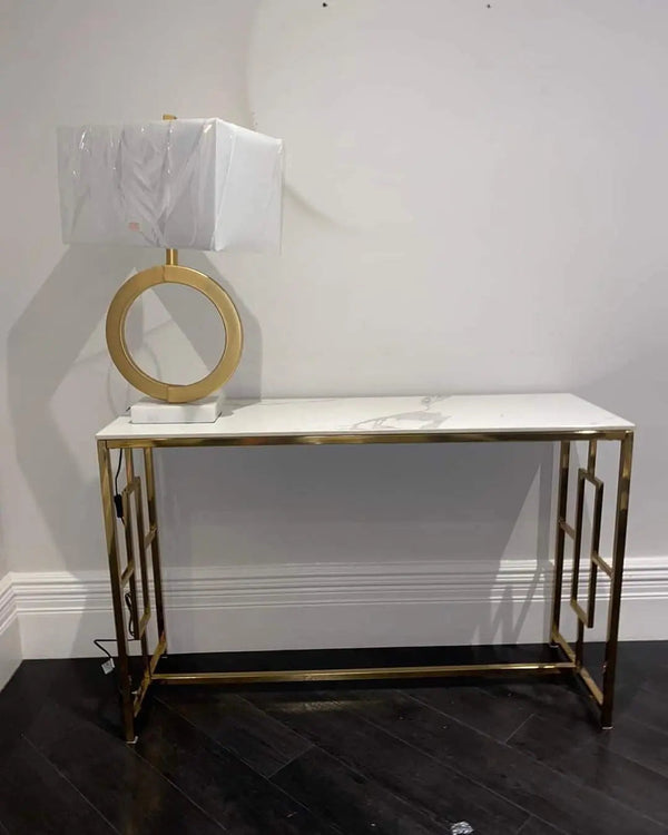 Geo Gold Console Table with Polar White Sintered Top