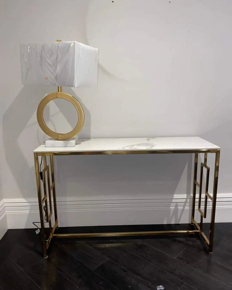 Geo Gold Console Table with Polar White Sintered Top