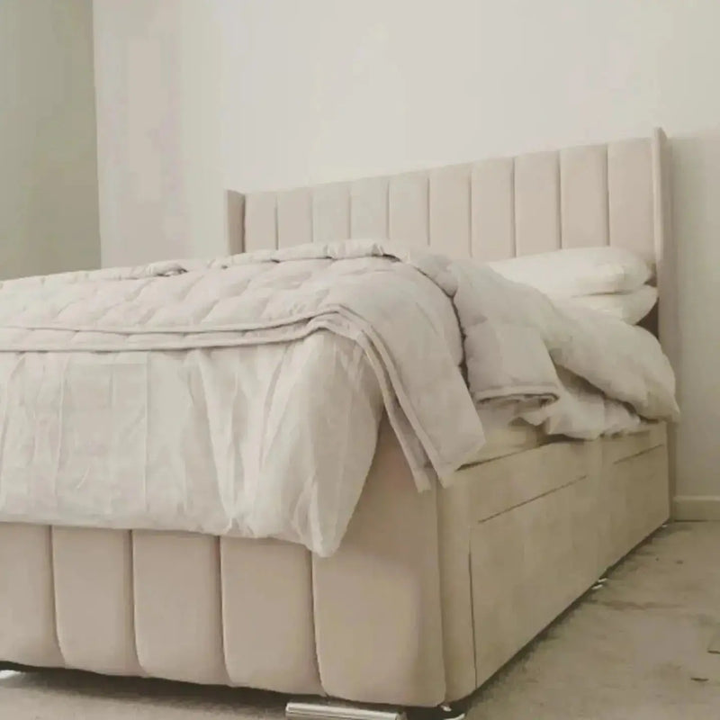 Deviana Divan 2 Drawer Bed Frame in Plush Velvet – Exclusive Handmade Storage Bed