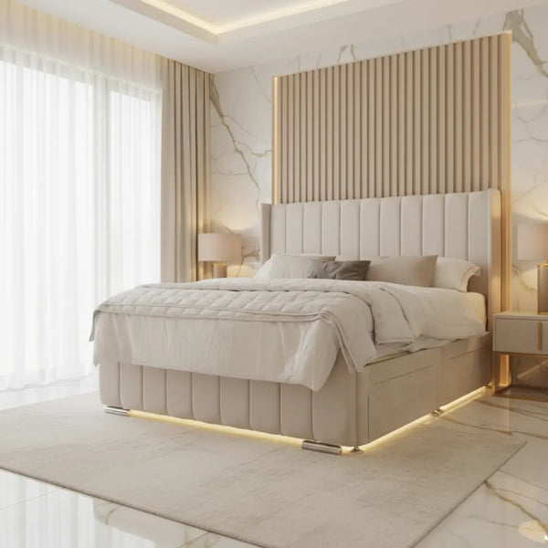 Deviana Divan 2 Drawer Bed Frame in Plush Velvet – Exclusive Handmade Storage Bed