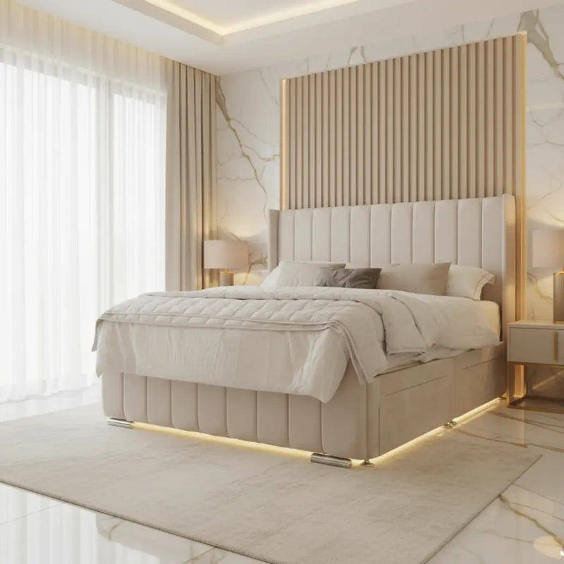 Deviana Divan 2 Drawer Bed Frame in Plush Velvet – Exclusive Handmade Storage Bed