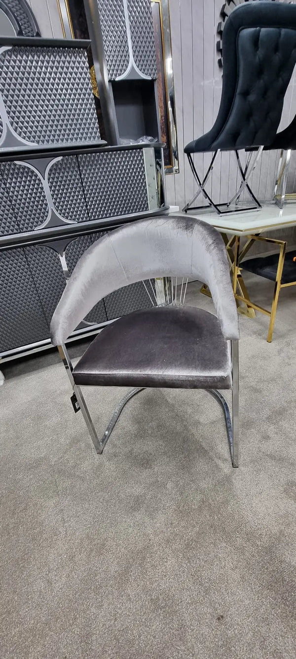 Roma Tub Dining Chair in Shiny Grey Velvet