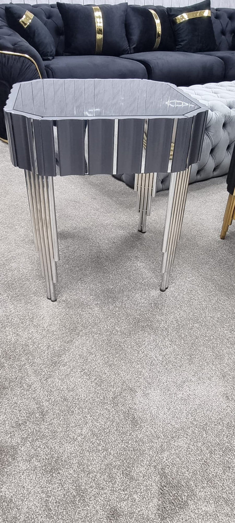 LOTUS SIDE TABLE GREY AND CHROME SALE