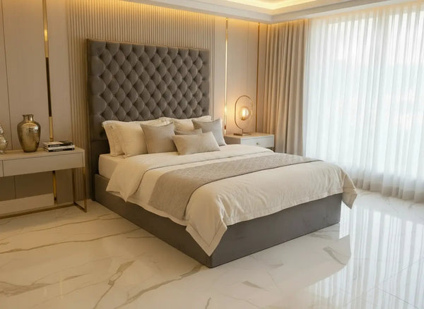 Alexandra Chesterfield Plush Velvet Ottoman Bed – 72" Tall Headboard