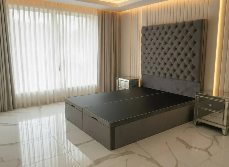 Alexandra Chesterfield Plush Velvet Ottoman Bed – 72" Tall Headboard