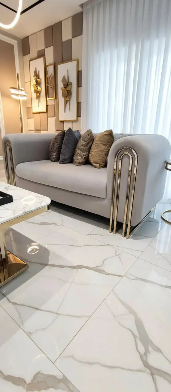 Elmira 2-Seater Cream Velvet Sofa with Gold Legs – Luxury Modern Sofa F I INTERIORS