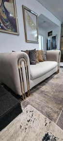 Elmira 2-Seater Cream Velvet Sofa with Gold Legs – Luxury Modern Sofa F I INTERIORS