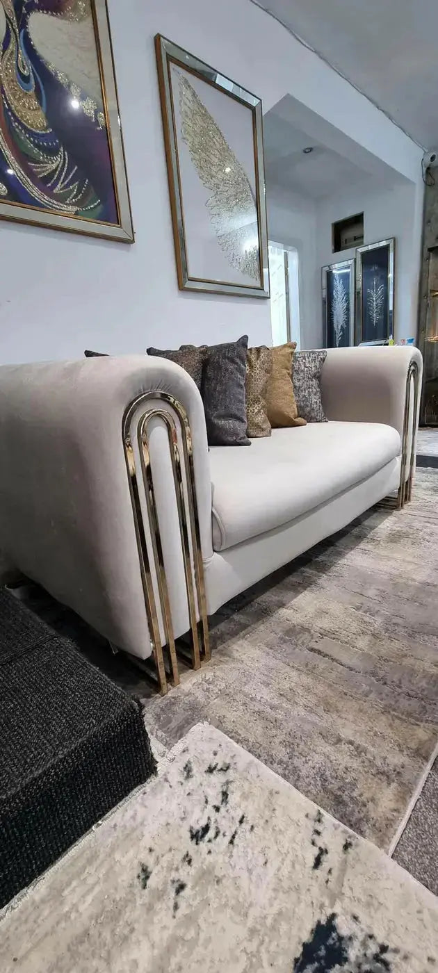 Elmira 2-Seater Cream Velvet Sofa with Gold Legs – Luxury Modern Sofa F I INTERIORS