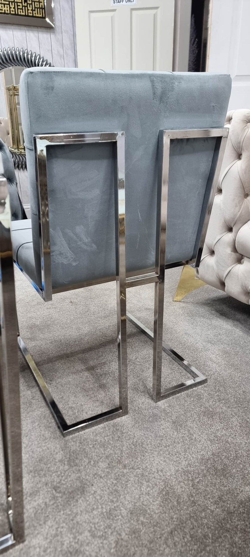 Atlanta Grey & Chrome Metal Plating Velvet Dining Chair REDUCED -